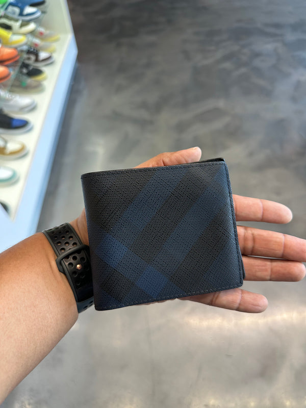 Burberry Nova Check Wallet Bifold Navy Leather